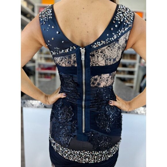 Mandalay by Julian Joyce Black Lace Beaded Sheath Dress $495 - Picture 8 of 11